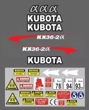 Decal Sticker set. KUBOTA KX36-2 Mini Digger Pelle Bagger Excavator