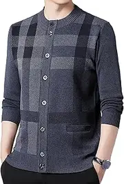 [Generic] Buttons Argyle Pattern Mens Cardigans Men round collar Pocket Sweaters Slim Fit Button Knit Sweater