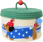 Qianly Cotton Rope Storage Basket Dog Desktop Basket Ornament with Lid Handmade Woven Organizer Bin for Desk Bedroom Living Room, Style B