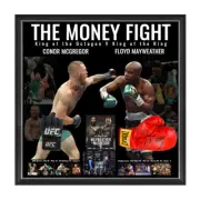 THE MONEY FIGHT SIGNED FRAMED BOXING GLOVES CONOR MCGREGOR FLOYD MAYWEATHER