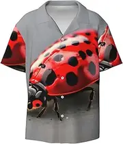 [HJLUUFT] Red Ladybug Men's Shirts,Classic Hawaiian, Cuban Styles,Vacation Wear - Breathable Button Down Shirts for Men