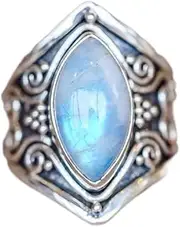 MAIHAO Vintage Antique Boho 925 Silver Natural Moonstone Women Jewelry Elegant Gemstone Wedding Ring Size 6-10 (Size 7)