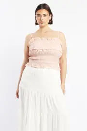 Pink Crop Top Sleeveless Ruched Sequin Pleat