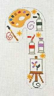 Hand-painted Needlepoint Canvas, Painter Candy Cane, 18" mesh, NEW