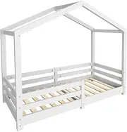 Luxsuite Kids Bed Frame Single Size Timber House Pine Wood Mattress Base Platform Bedroom Furniture White