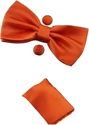 [Zasel] Mens Orange Matching Bow Tie, Pocket Square & Cuff Links Set