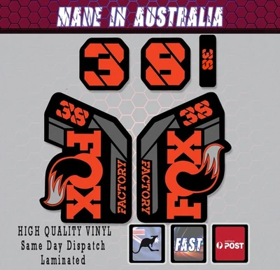 FOX style Factory 38 - 2021 Fork Decals Stickers Orange/grey Laminated