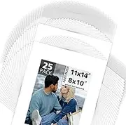 Mat Board Center, Pack of 25, 11x14 for 8x10 - White Mats, Clear Bags, Backing Boards - Acid Free, 4-ply Thickness, White Core - for Pictures, Photos, Framing