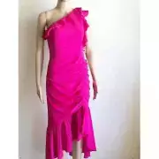 NWT Aidan Aidan Mattox Women' Pink One Shoulder Hi Lo Ruffle Maxi Dress Size 4