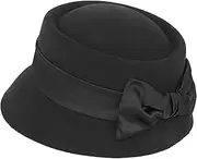 [KorhLeoh] Womens' Pork Pie Hat, Bowler Church Derby Hat Wool Felt Porkpie Fedora Hats with Bow