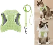 Cat Harness and Lead Set for Walking Adjustable Soft Kitten Harness and Lead Set Vest with Reflective Strip for Extra Small Cats Escape Proof (Green, S)