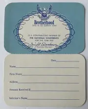 Vintage 1954 National Brotherhood Week Conference Dwight Eisenhower Donor Card