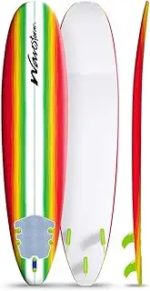 Wavestorm 8ft Surfboard // Foam Wax Free Soft Top Longboard for Adults and Kids of All Levels of Surfing, Multicolor