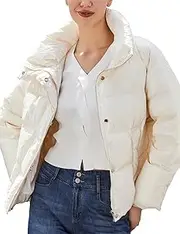 [S・DEER] SDEER Women's Short Down Jacket Long Sleeve Zipper Button Goose Down Jacket Coats Thickened Warm Winter Coat