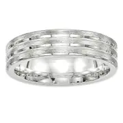 Men's 6.0mm Double Groove Brushed Wedding Band in Sterling Silver