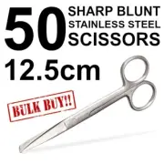 50 x Scissors 12.5cm Sharp / Blunt Stainless Steel Bulk Buy Wholesale FIRST AID