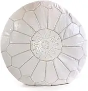 White Moroccan Leather Ottoman Pouf Cover, Ottoman Footstool Hassock 100% Real Natural Leather Pouffe, Home Gifts, Home Decor, Foot Stool