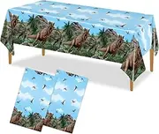 2 Pack Dinosaur Party Tablecloth Dinosaur Table Cover Dinosaur Theme Party Supplies Dinosaur Tablecloth for Kids Dinosaur Birthday Party Decorations Dino Baby Shower Party Supplies 54"x108"