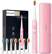 Sonic Electric Toothbrush, 5 Modes, 2 Minute Timer, 30 Day Life, 8 Replaceable Brush Heads, Black/Pink (Pink,B)
