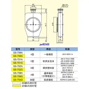 日本得樂TECLOCK邵氏硬度計A型GS-706N橡膠塑料矽膠C型硬度計701N