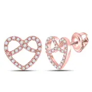 14k Rose Gold Round Diamond Pretzel Heart Earrings 1/6 Cttw