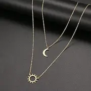 [SHMAZ] Stainless Steel Layered Models Sun Flower Moon Necklace For Women Exquisite Pendant Chain