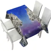 Wild Animal Art White Tigers at Winter Night Tablecloth