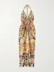 [Camilla] Camilla - + The White Lotus Crystal-embellished Printed Silk-jersey Maxi Dress - Pink - xx large xx large Pink