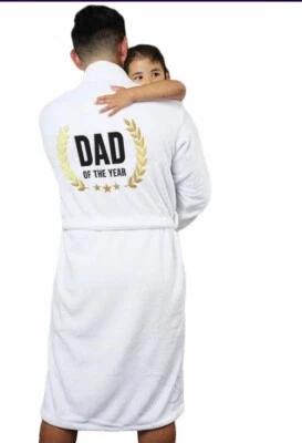 Mens Luxe White Robe Bathrobe Dad Of The Year Super Soft Plush One Size Gift