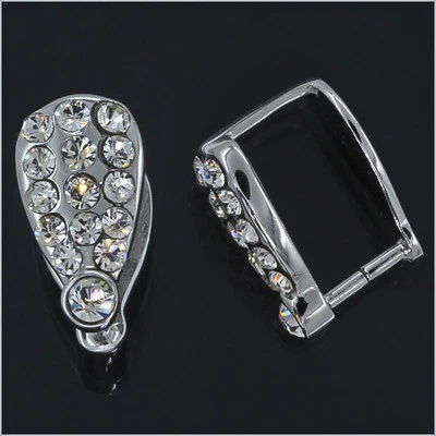 Fine Sterling Silver Pear Czech Crystal Pinch Bail Pendant Clasp Slider #97145