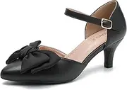 [MAIERNISI JESSI] Women's Bow Heels Closed Toe Kitten Heel Ankle Strap Dressy Wedding Pumps