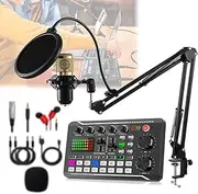 Audio Mixer,Bluetooth Mini Sound Mixer Board Cantilever Set,with 8 Mode,12 Electric Tone,4 Sound Change,16 Sound Effects,Professional Sound Card for Live Streaming,Podcasting,Combo2