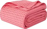 Elegant Comfort Premium 100% Cotton Waffle Blanket - Lightweight Breathable Waffle Weave Bed Blanket - Soft and Warm All Season Blanket for Couch, Sofa and Bed, Queen Size 90x90 Inches, Coral