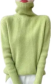 [Hamthuit] Women Turtleneck Pullover Loose Solid Knit Sweater Long Sleeve Ribbed Fitted Turtleneck Sweater
