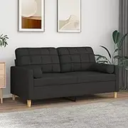 vidaXL 2-Seater Modern Fabric Sofa in Black with Throw Pillows, Durable Metal Frame for Living Room and Lounge Area