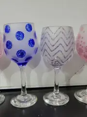 Hand Made Designer Stemware Wine Glasses with Frosted Glass, Multiple Original D