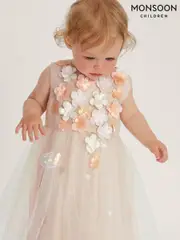 Monsoon Gold Baby Darcie 3D Flower Glitter Tulle Dress (H49289) | $120 - $131