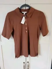 NEW SPANX Medium rib polo shirt hickory brown