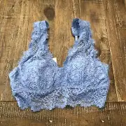 Aerie Women's Eyelash Lace Padded Plunge Bralette Blue XS