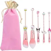 rongji jewelry Marie Cartoon Cat Makeup Brushes - 5pcs Cute Animal Designed Soft Pink Makeup Brushes Set, Professional Cosmetic Tool Kit Pink Drawstring Bag Included for Girls and Women (A)