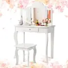 Vanity Table Set Makeup Dressing Table Kids Girls Stool Mirror