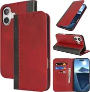 Cavor for iPhone 16 Case,Premium Leather Folio Flip Wallet Case Cover Magnetic Closure Book Design with Kickstand Feature & Card Slots(6.1")-Red