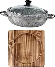 Korean Stone Pot with Glass Lid Reusable Multifunction Noddles Bowl Frying Pot Cookware for Kimchi Bibimbap Hot Pot Soups, 28cm with tray