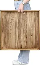Gurfuy Square Ottoman Table Tray 24" - Rustic Wooden Serving Tray for Farmhouse Decorative Oversized Coffee Table Trays Living Room Kitchen Counter Breakfast Nature