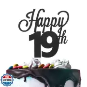 LINGTEER Happy 19th Birthday Black Cake Topper - Cheers to Nineteen Years Old