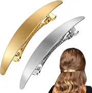 Glossy Long Oval Barrettes - 2Pcs Simple Hair Clips, Metal Hair Barrettes