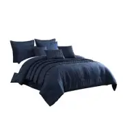 Benjara 10 Piece Queen Polyester Comforter Set with Geometric Print, Gray Blue