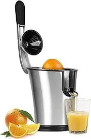 CASO 3540 CP 200 Designer Citrus Juicer, Electric and Powerful Lemon Squeezer with Universal Press Cone for All Common Citrus Fruits, 160 Watt, Drip Stop, Stainless Steel Sieve Insert, Lever Press Arm