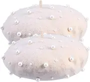 [Healeved] 2pcs Simulated Pearl Berets Imitation Cashmere Autumn Hats Stylish Comfortable Beret for Casual Wear Outdoor Activities Beige