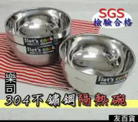 在飛比找Yahoo!奇摩拍賣優惠-《友百貨》 SGS檢驗合格 樂司304不鏽鋼隔熱碗 雙層隔熱